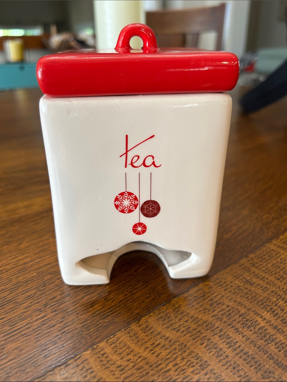 Target White Ceramic Tea Canister with Red Lid and Motif